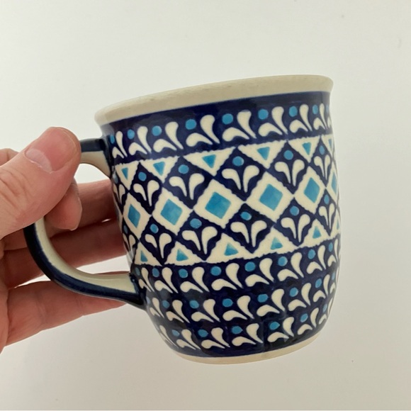 BOLESLAWIEC Blue Diamond Polish mug Hand made in Poland Good Condition - Picture 7 of 11